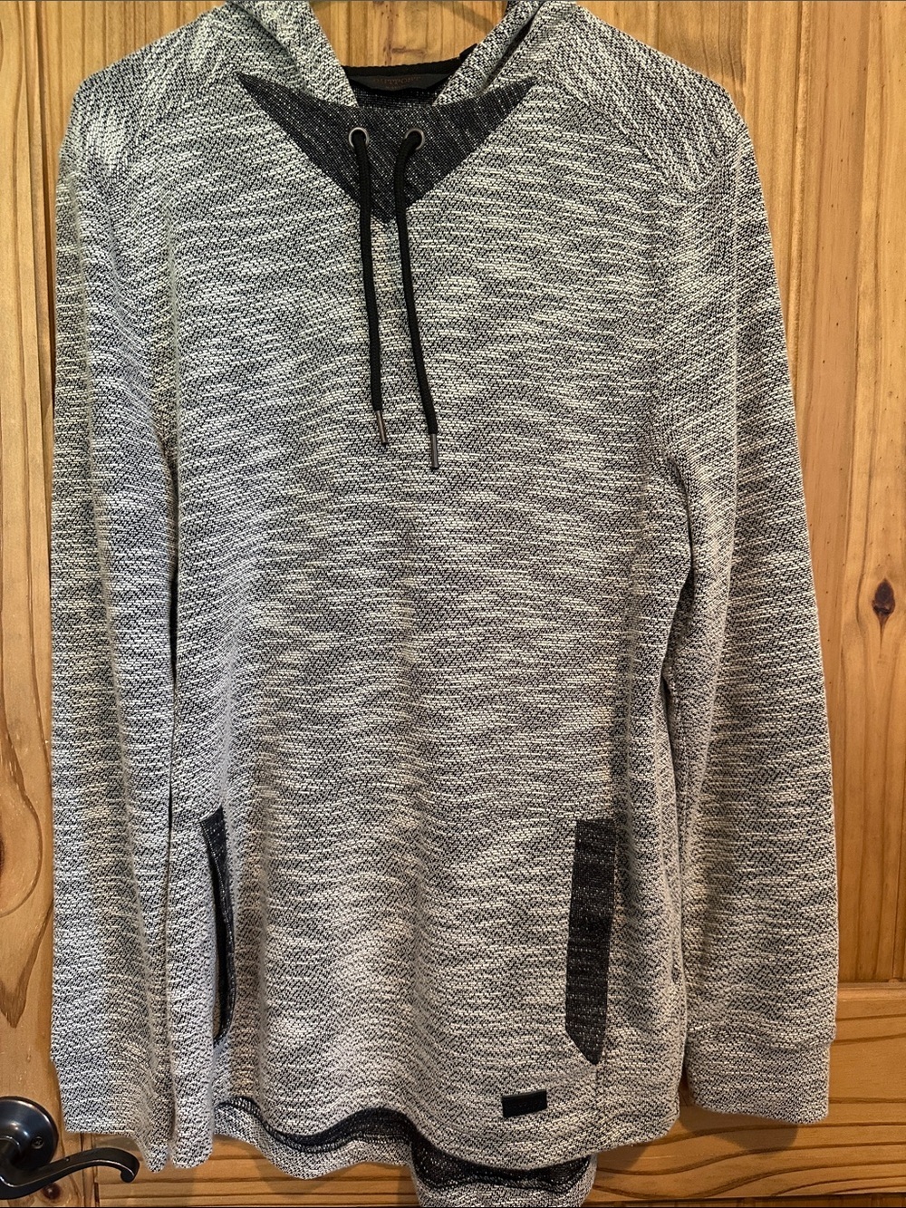 Men's V-Neck Knit Hoodie Sweater - Gray Heather